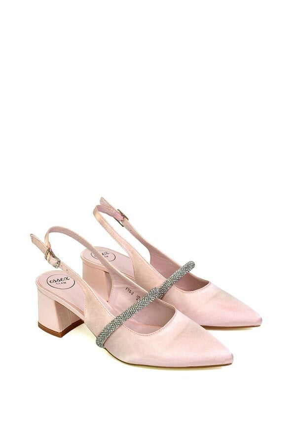XY LONDON Slingback Strappy Pointed Toe Diamante Mid Block Heels