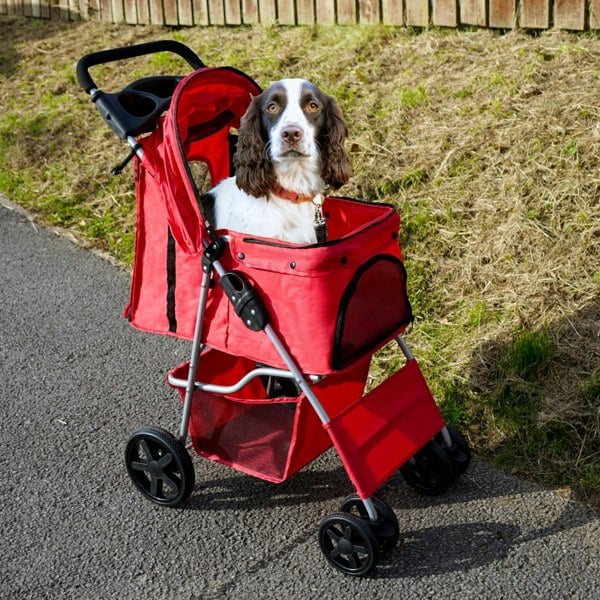 Monstershop Pet Stroller with Rain Cover – Red