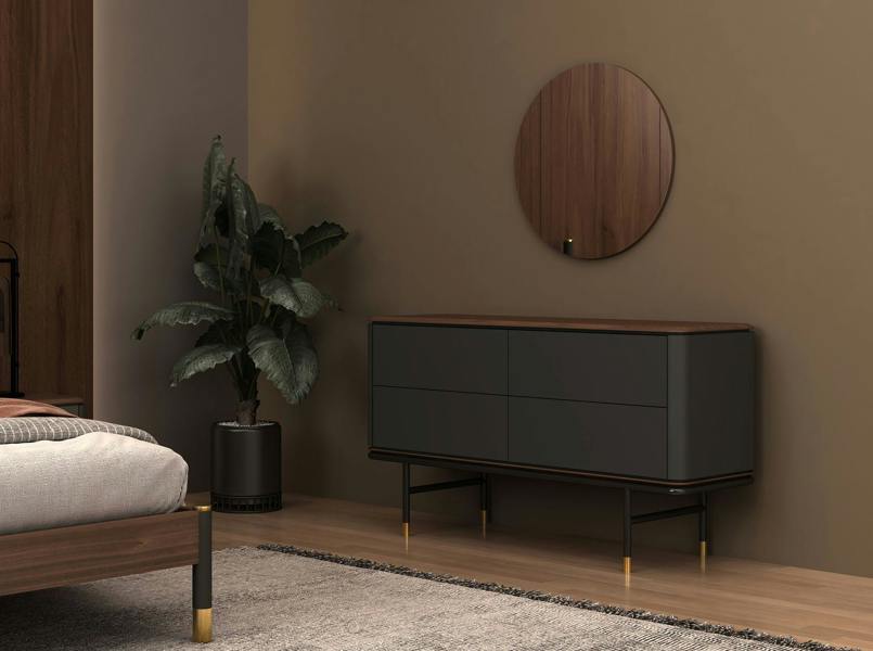 Angel Cerdá Chest of Drawers Dark Grey Matt Wood, Black Steel and Walnut Top 7172