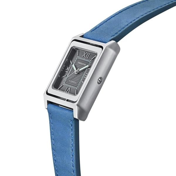 Heritor Automatic Esteban Leather Band Watch - Silver/Blue - HERHS4204