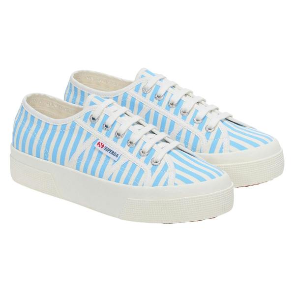 Superga Womens/Ladies 2740 Print Stripes Trainers - Off White/Azure Summer Sky - 