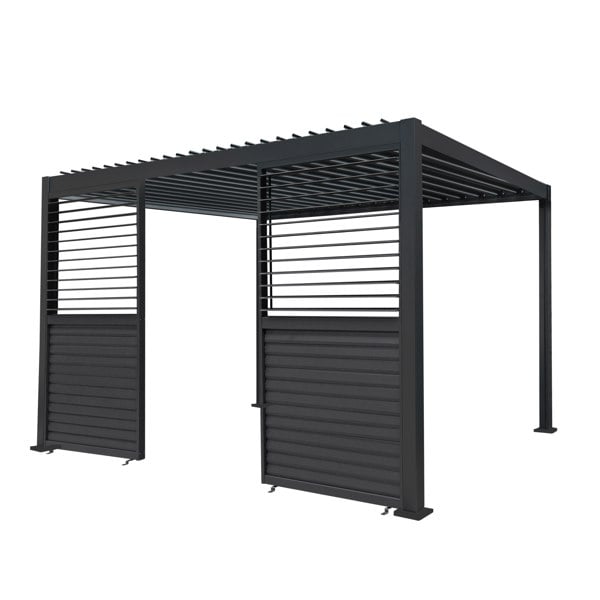 Monstershop Anthracite Aluminium Pergola With 2 x Shutter Panels - 3m x 4m