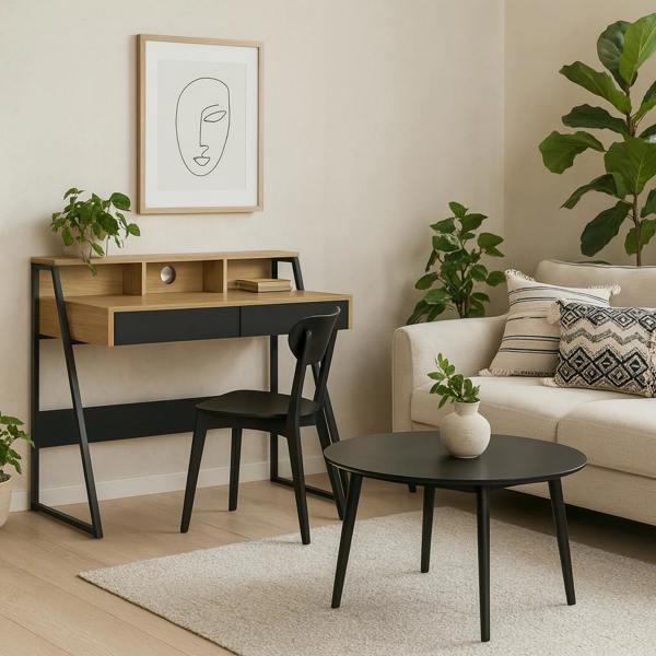 Wyld Haus Cyan 1 Drawer Office Desk Natural Oak Effect and Black