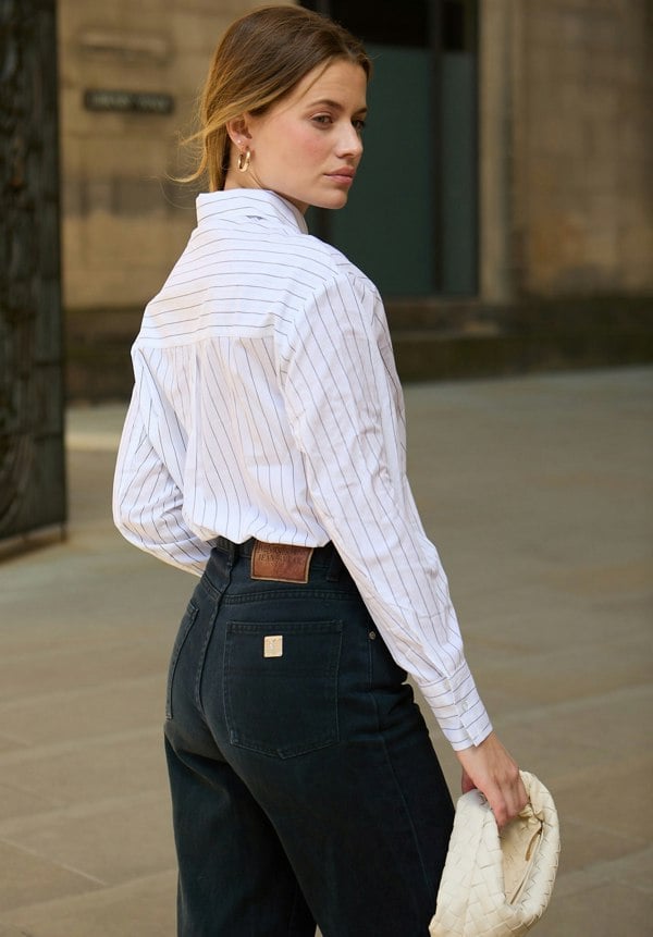 Dapper Double Placket Stripe Shirt In White - image 3