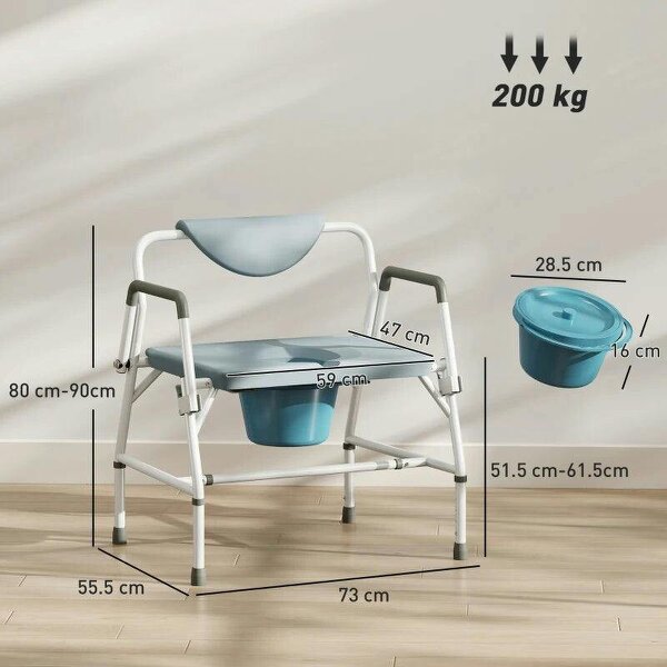 Height Adjustable Bedside Commode, Heavy Duty Commode Toilet Chair with Flip-Up Arms, White and Grey