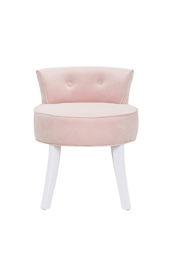 Living and Home Pink Velvet Soft Seat Low Back Dressing Footstool with White Legs