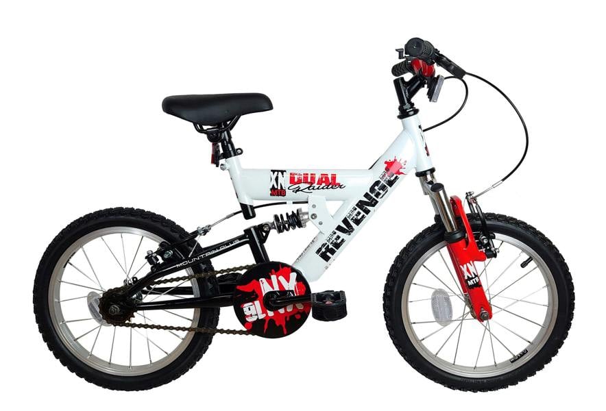 XN Revenge Boys Full Suspension Mountain Bike, 16" Wheel - White/Red/Black