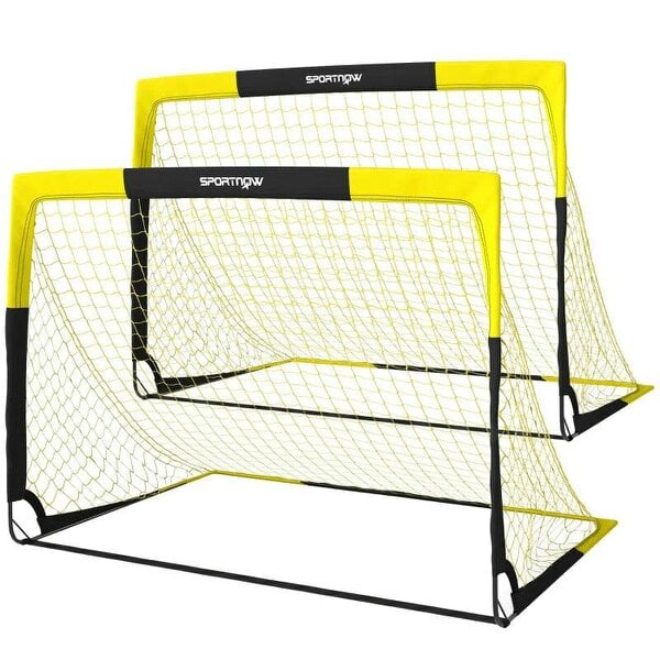Set of 2 Pop Up Football Goal, Portable Folding Football Net with Carry Bag, 8 U-Shaped Ground Stakes, Fibreglass Pole