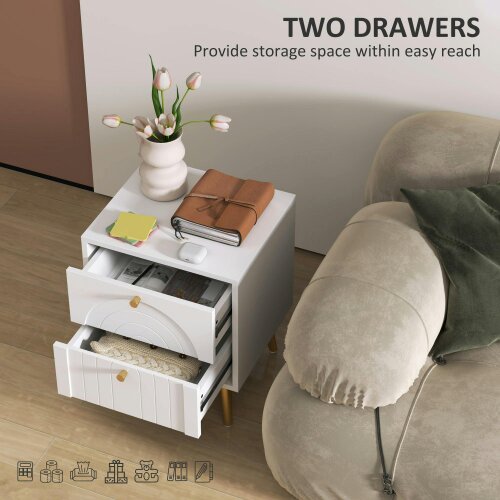 Wyld Haus Leri Kama Set Of 2 White Bedside Tables 2 Drawers Golden Handles