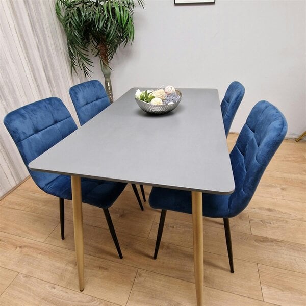 Kosy Koala Wooden Dining Table Set for 4 Grey Wooden Table and 4 Blue Velvet Chairs