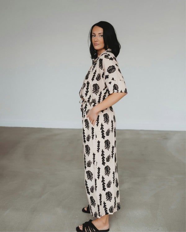 azo free dye Iris Cream Seaweed Print Jumpsuit- image 5