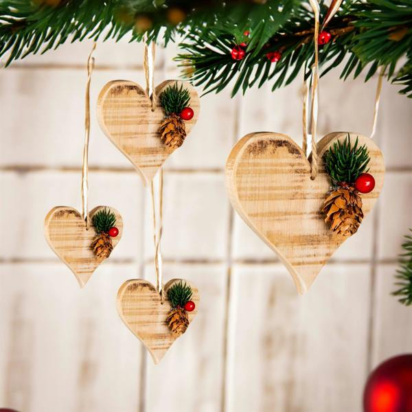 5cm Wooden Craft Heart Shape Hanging Christmas Decoration with String image 5