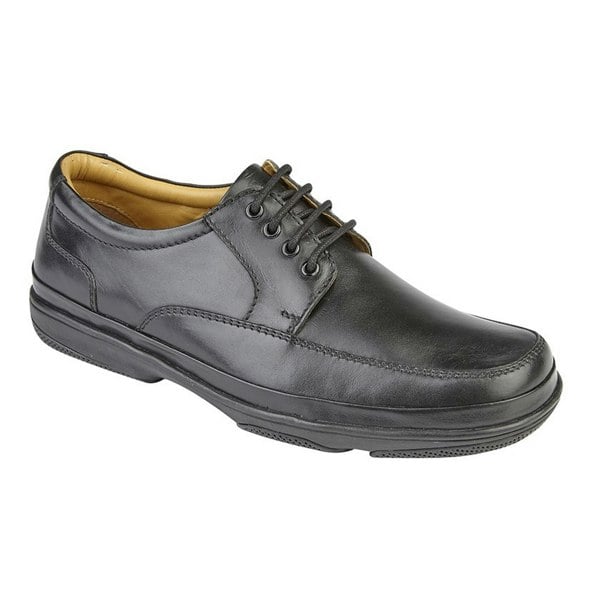 Roamers Mens Leather Wide Fit 4 Eye Deluxe Casual Shoes - Black