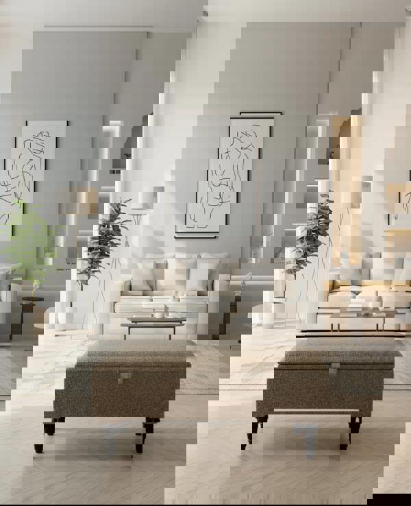 ISTOOLS Animal Print Cream Storage Ottoman Bench – Coffee Table, Pouffe Seat & Hidden Storage