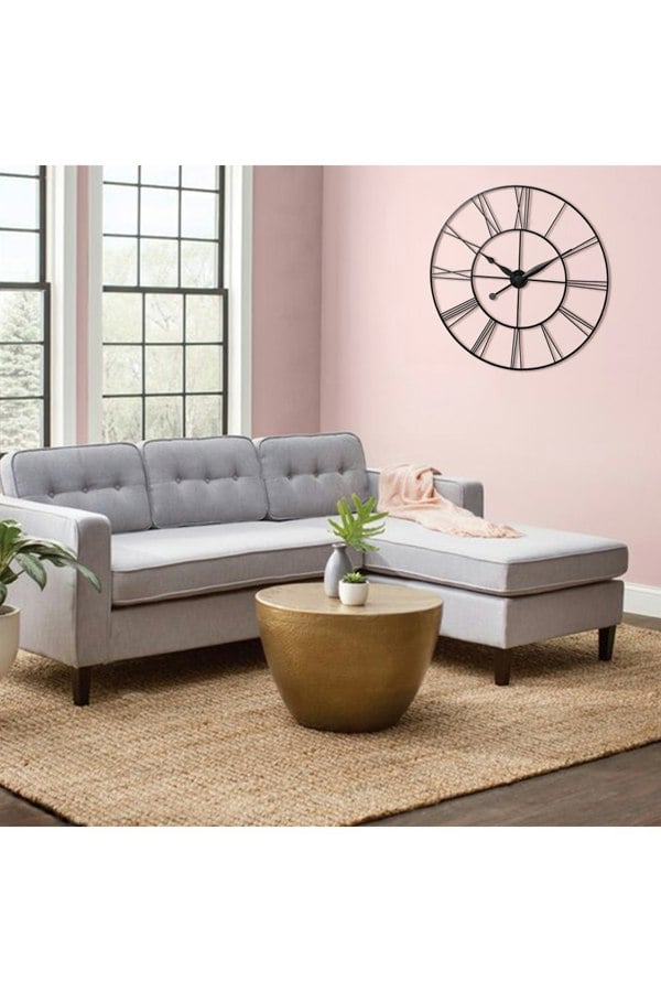 Living and Home 60cm Dia Vintage Cut-Out Roman Numeral  Metal Wall Clock