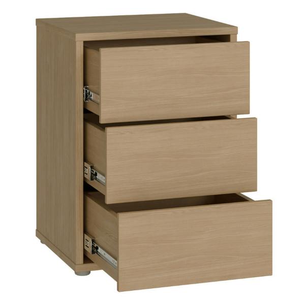 Furniture To Go Alice Springs Bedside Cabinet with 3 Drawers Push-to-Open in Elegancia Oak