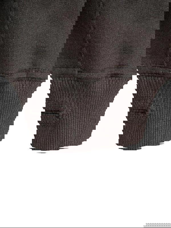 JCB Crew Trade Mens Work Pull Over Sweat Shirt, close-up of the brown knitted fabric and ribbed cuff at the sleeve.