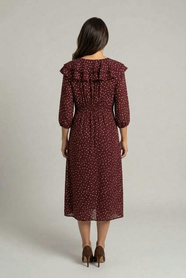 Izabel London Polka Dot Print Ruffled Midi Dress