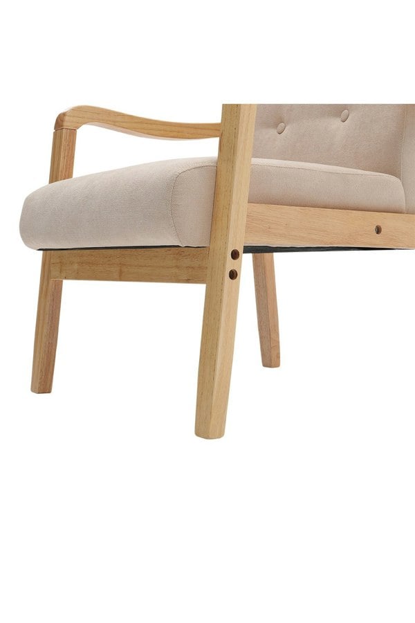 Living and Home Beige Wood Frame Upholstered Armchair with Square Leg