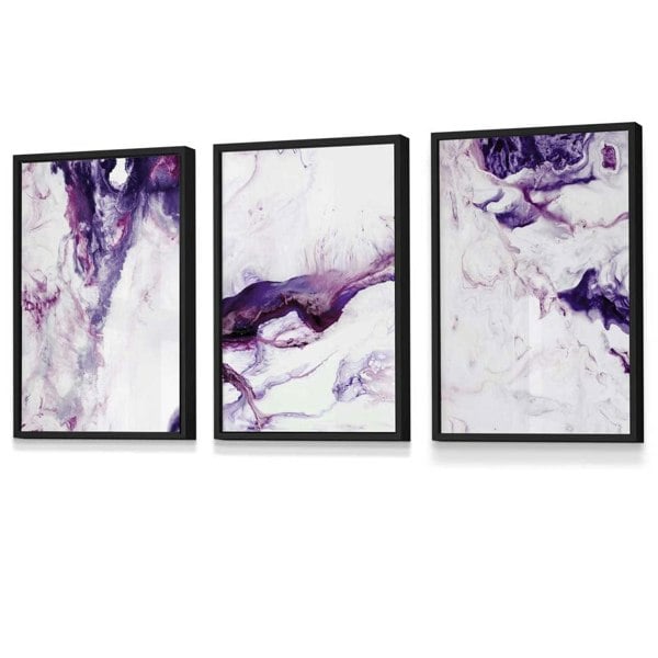 Set of 3 Purple Pink Abstract Waves Framed Wall Art | Artze Wall Art UK