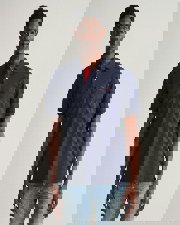 GANT Regular Fit Short Sleeve Contrast Pique Rugger - 433 Evening Blue