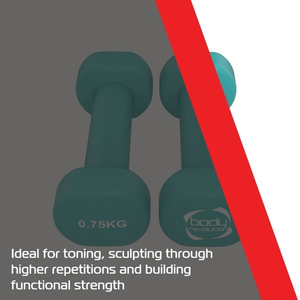 Body Revolution 2 x 0.75KG Neoprene dumbbells