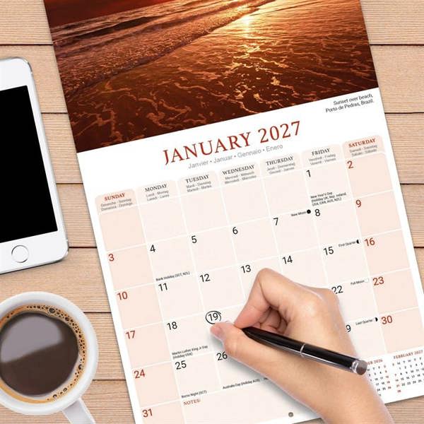 Natural Elements Sunsets Calendar 2027, Wall Calendars, Month To View, Natural World, Gift