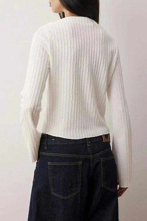 WOVCOR Asymmetrical Flexible Knit Blouse with Button Detail
