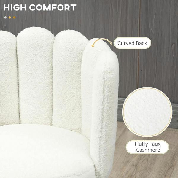 Cream boucle bar stool curved back close-up with fluffy textured upholstery