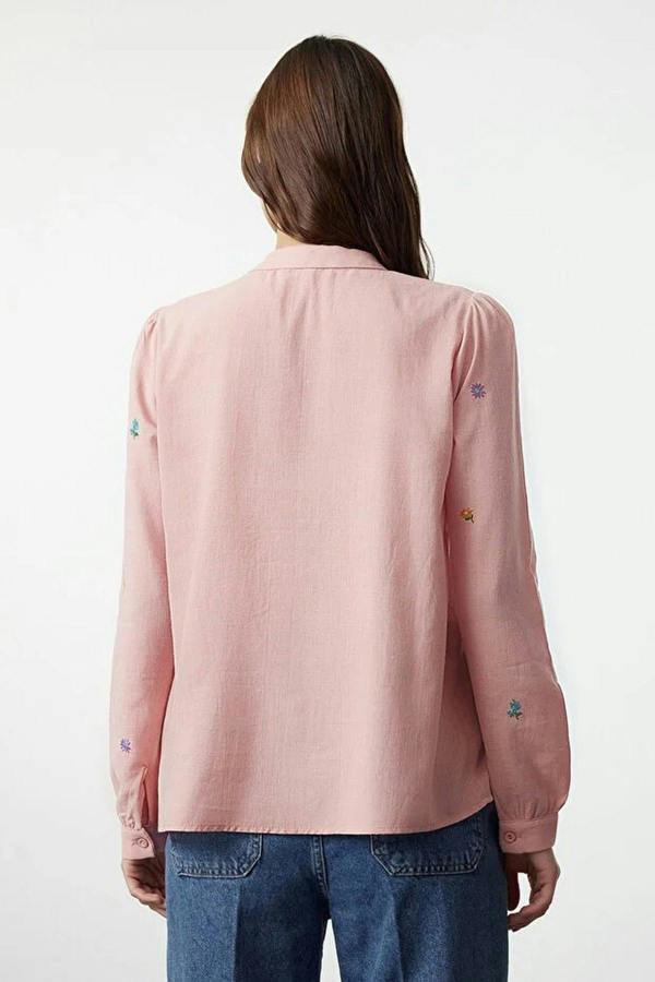Floral Embroidered Oversize Woven Shirt
