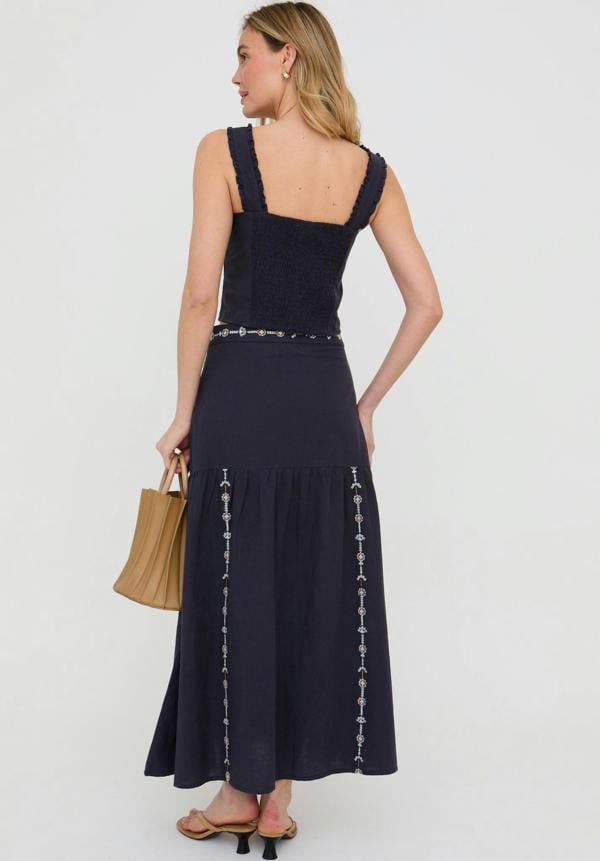 Bolli Embroidered Maxi Skirt In Navy - image 5