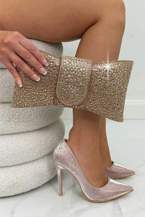Love Lemonade Crystal Luxe Bow Clutch Bag Rose Gold