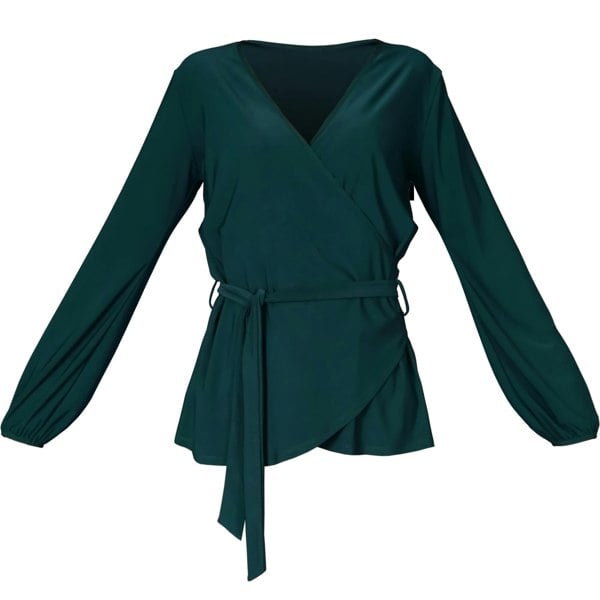 Antonia York Wrap Top | Yasmin Tie Waist Soft Jersey Top - Bottle Green