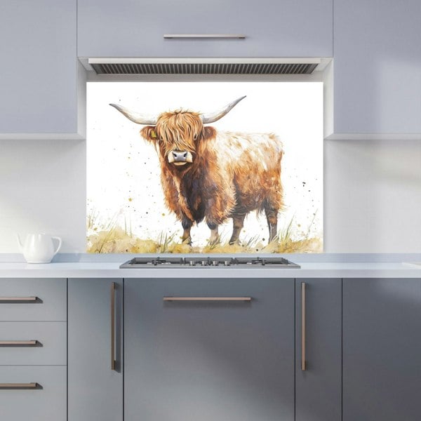 Warren Reed - Designer Watercolour Highland Cow Kitchen Splashback