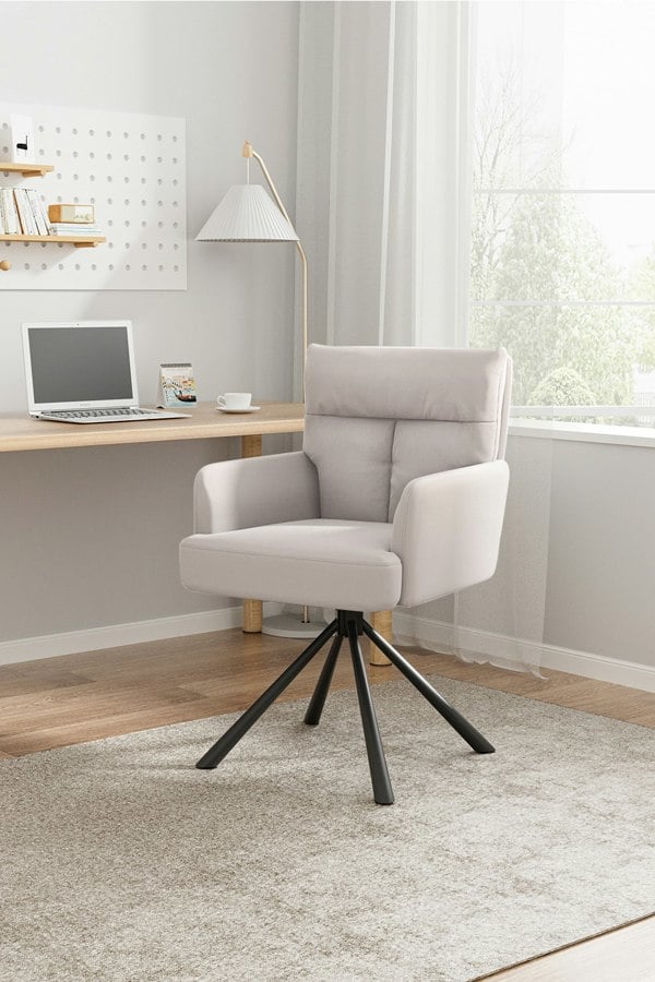 Living and Home Modern Upholstered Swivel Armchair with Black Legs