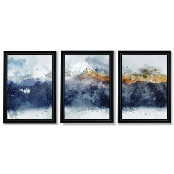 Artze Wall Art Framed Set of 3 Blue Yellow Mountain Art Prints