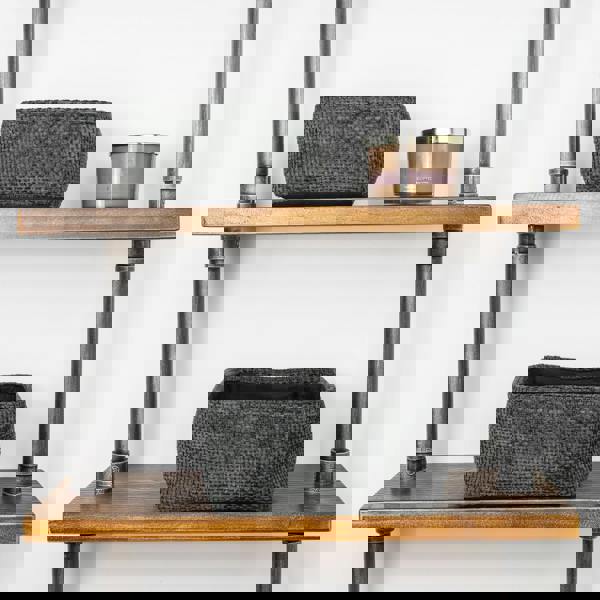 JVL Metro Square Fabric Storage Baskets for Home Organisation, Set of 2, Black