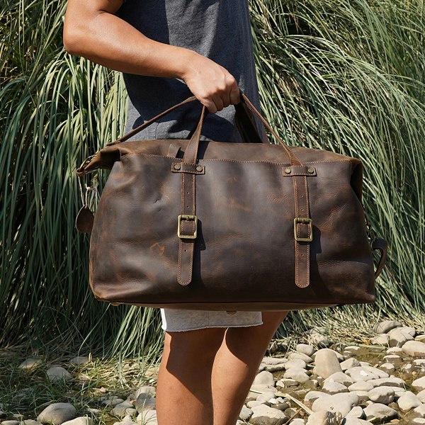 Touribag Large Genuine Leather Holdall - Worn Brown