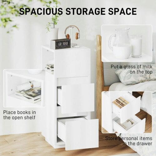 Wyld Haus Nineso Valu White Slim Bedside Table With 2 Drawers And Open Shelf