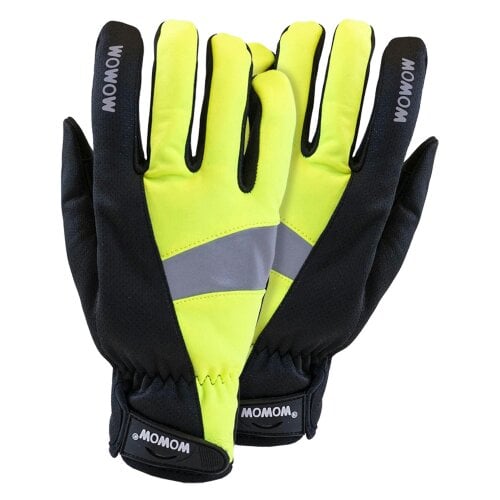 WOWOW Mens Ladies Cycle Yellow Black Hi Vis Windproof Cycling Gloves with Touchscreen