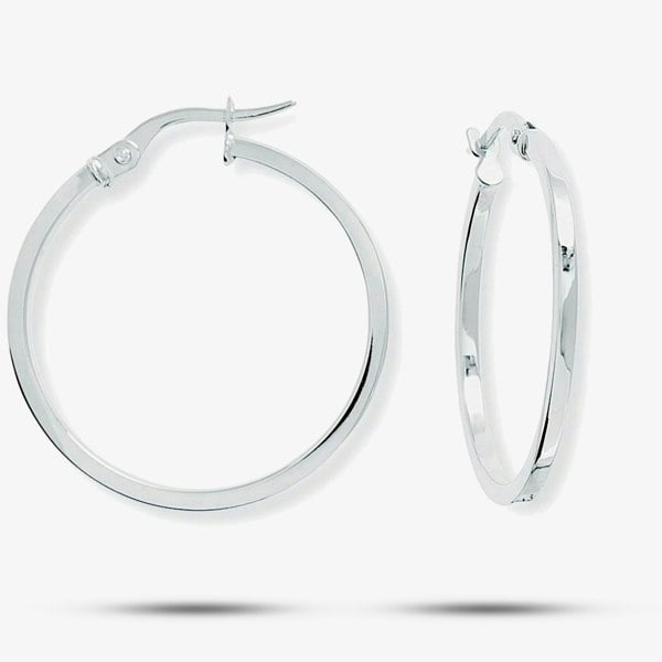 T. H. Baker 9ct White Gold 24mm Square Tube Hoop Earrings ER670