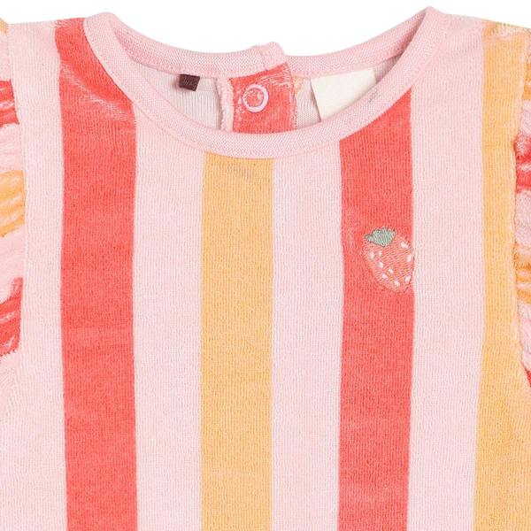 Mini Cuddles Baby Girls Strawberry Embroidered Striped Bodysuit, Multicolour