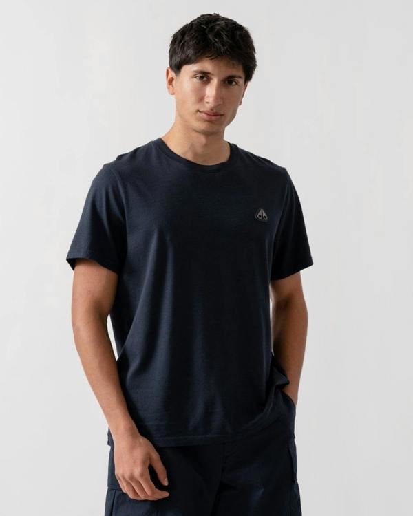 Moose Knuckles Crescent Mens T-Shirt - Navy 833 - CHO - Designer Mens Logo T-Shirts