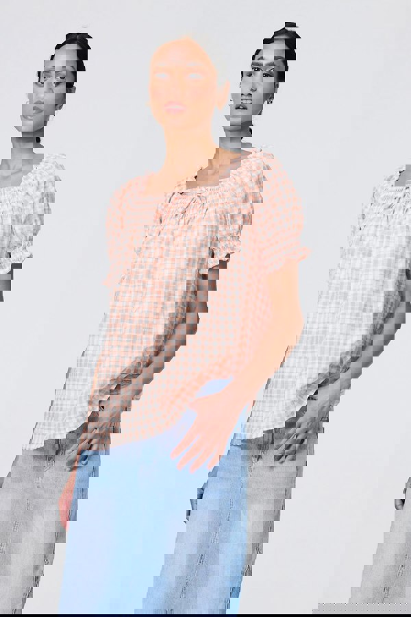 Pink | Gingham Check Puff Sleeve Blouse