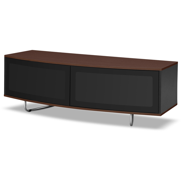 Homeology Caru Black and Walnut Beam-Thru Remote Friendly Super-Contemporary"D" Shape Design 32"-65" LED/OLED/LCD TV Cabinet