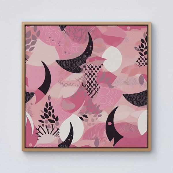 Warren Reed Abstract Pink Moon Pattern Framed Canvas