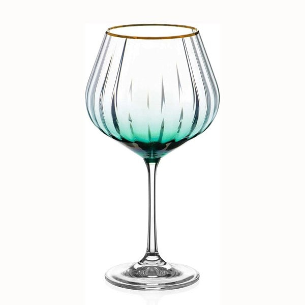 Diamante Green Mirage Gin Glass with Gold Rim - Single