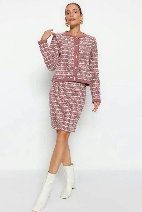 WOVCOR 2-Piece Soft Texture Knit Cardigan & Skirt Set