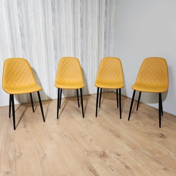 Kosy Koala Modern Round Dining Table Set With 4 Mustard Faux Leather Chairs Dining Room Furniture