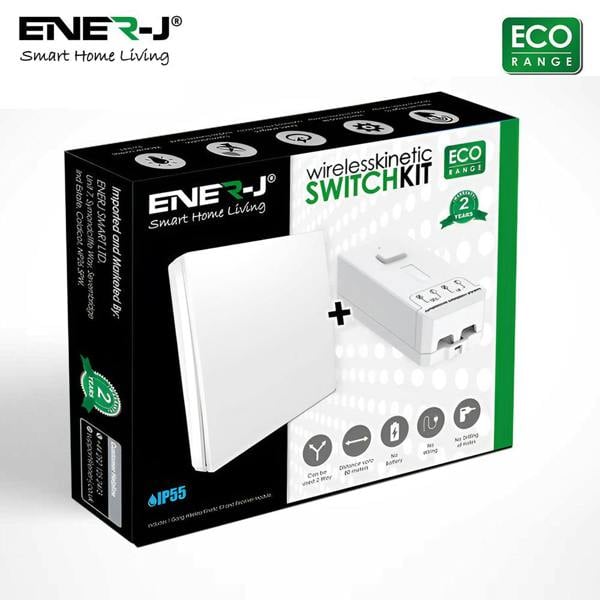 Ener-J 1-Gang Wireless Kinetic Switch & 100W WiFi Dimmable Receiver Kit, White, Battery-Free & Smart Dimming